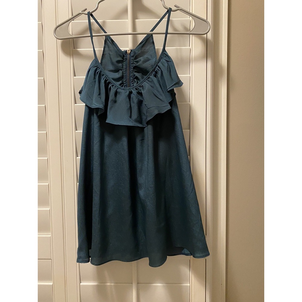 Charlotte Russe Blouse Top Green Ruffle Women's Large Zipper Back